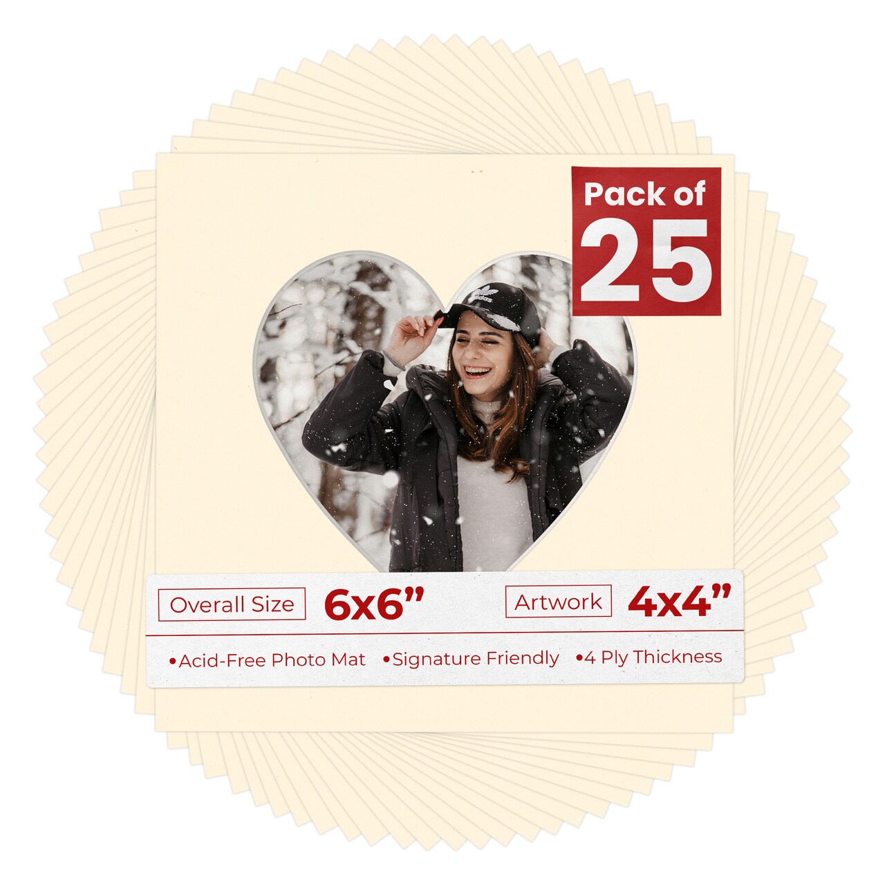 Bamboo Beige Mat Board for 6x6 Frames - Heart Opening for 4x4 Photos